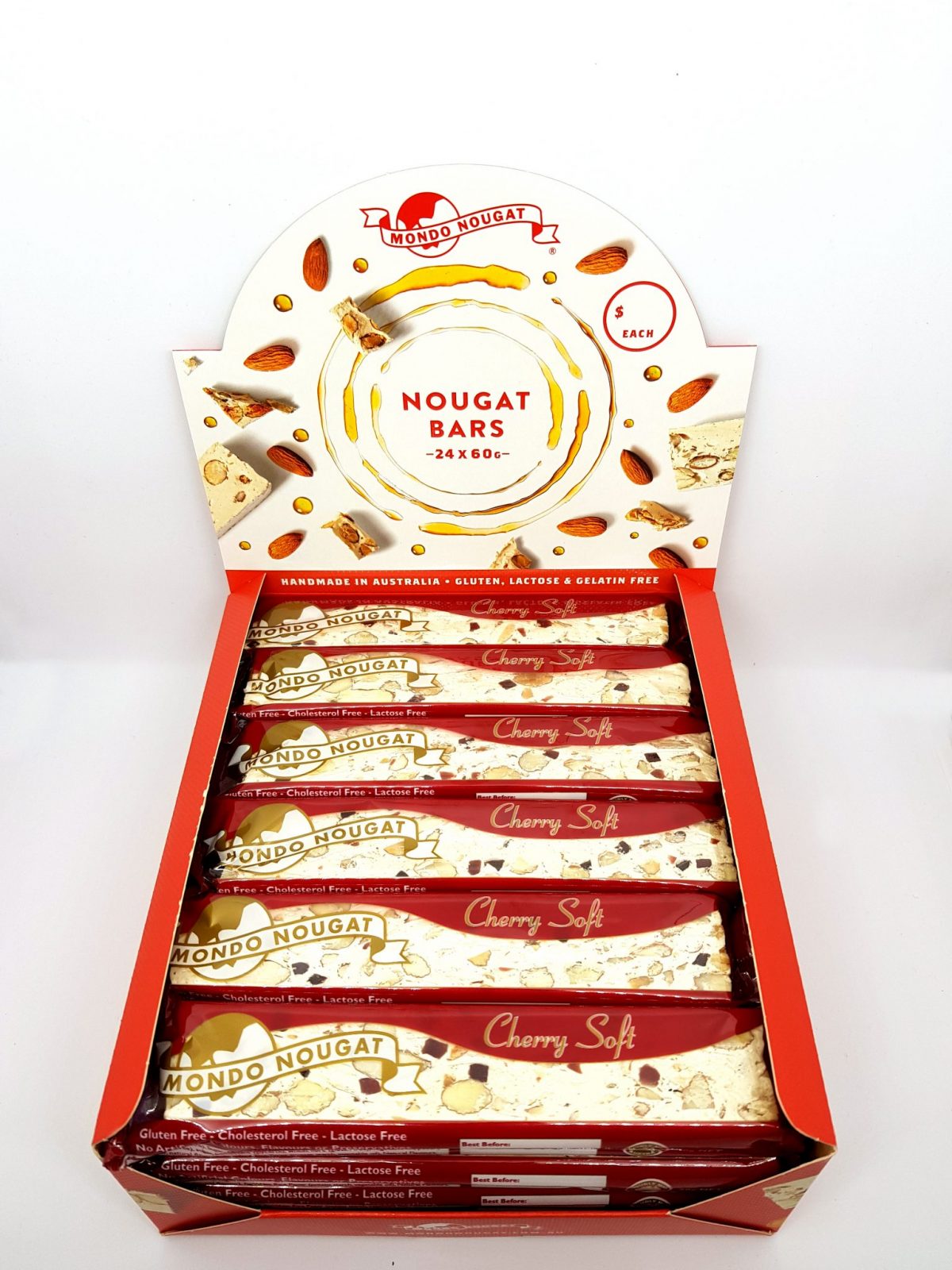 60g Cherry Soft Bars (24 Per Box) Mondo Nougat
